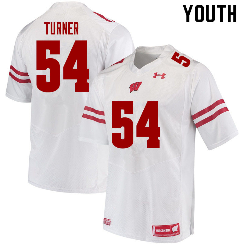 Youth #54 Jordan Turner Wisconsin Badgers College Football Jerseys Sale-White